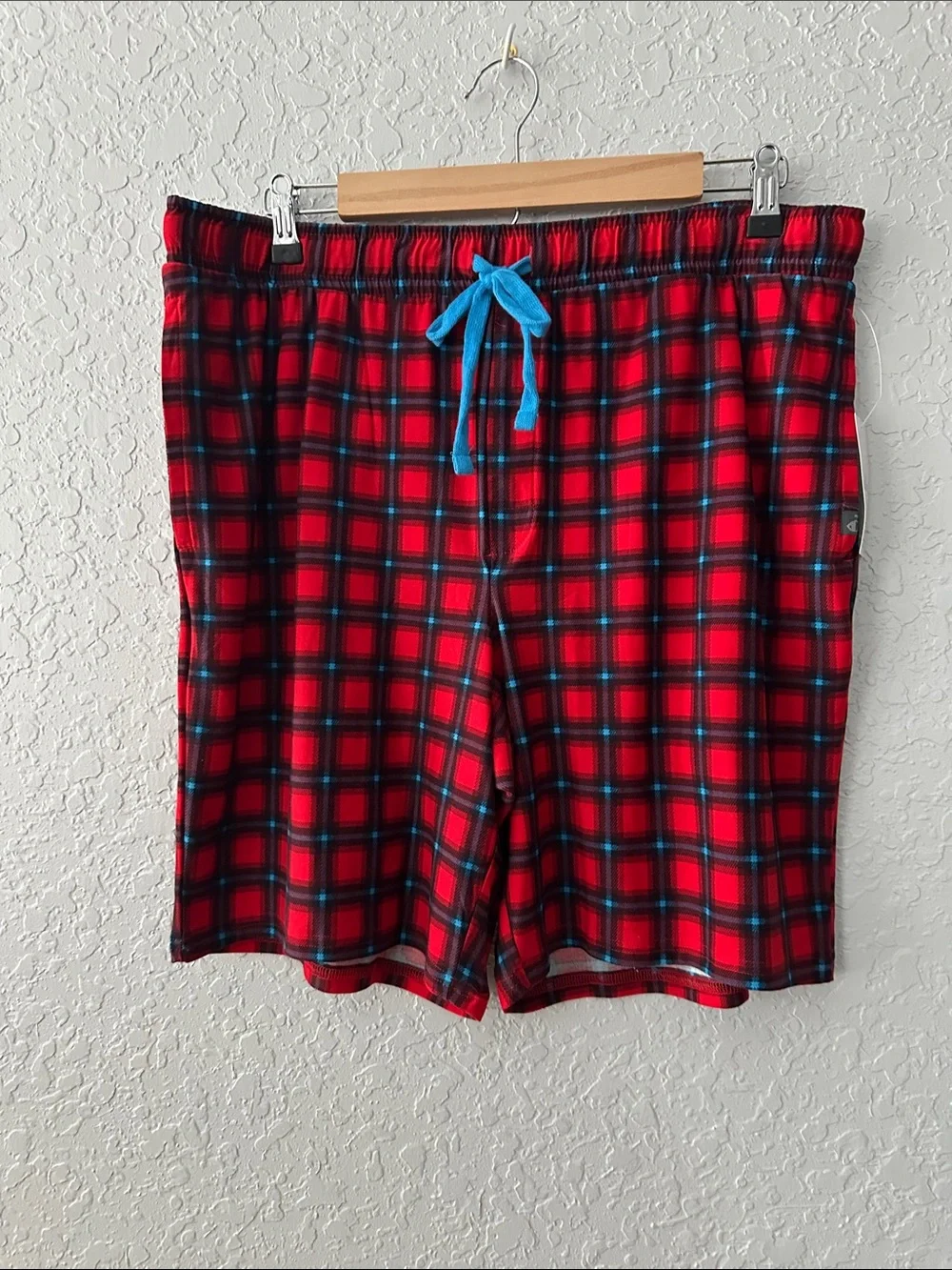 Jockey Red Plaid Swim Trunks with Blue Drawstring
